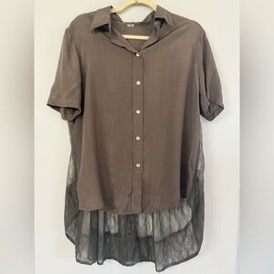 Chan Luu Women’s designer high low sheer lace back button down collared blouse